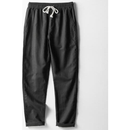 Boys Black Blue Cotton Linen Pants Casual Straight Loose Long Plus Size Pants Men Summer Elastic Waist Lace Up Trousers Male 3xl