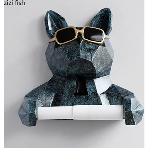 Resin Cat and Dog Tissue Holder Box Toilet Tissue Holder Toilet Paper Holder Punch-free Modern European Style Bathroom Accessory