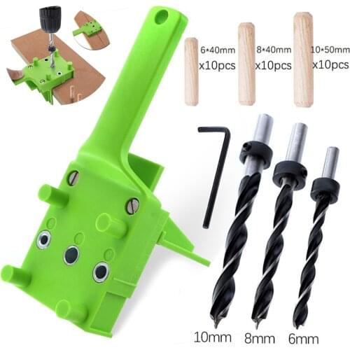Woodworking Dowel Jig Set Wood Dowel Pins 6 8 10mm Drill Bit ABS Plastic Handheld Pocket Hole Jig System For Carpentry Joints