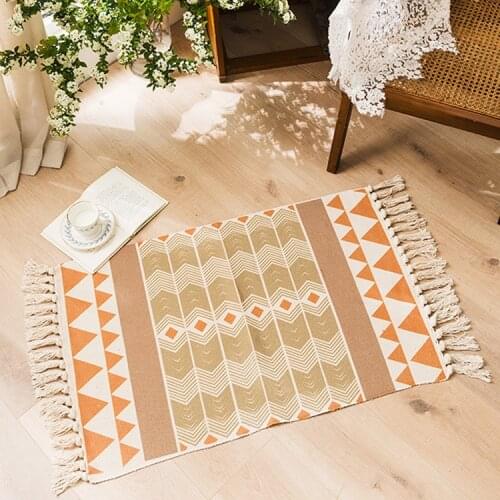 Cotton And Linen Rug Floor Ethnic Style Carpet Door Tassel Foot Small Rug Bedroom Non-slip Geometric Rug For Living Room