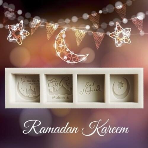 Eid Mubarak Words Silicone Mold Fondant Mousse Cake Chocolate Decorating Mould H55A