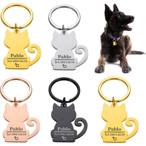 Personalized Engraving Pet Cat Name Tags Customized Dog ID Tag Collar Accessories Nameplate Anti-lost Pendant Metal Keyring