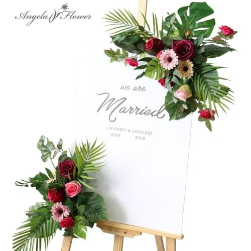 Customized Wedding Welcome Artificial Flower Garland Party Wedding Props Corner Flower Hotel Sign Home Decor Hanging Door Flower