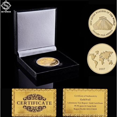 2007 Chichen Itza-Mexico Seven Wonders Of World Gold Souvenir Coins Value Online W/ Black Display Box