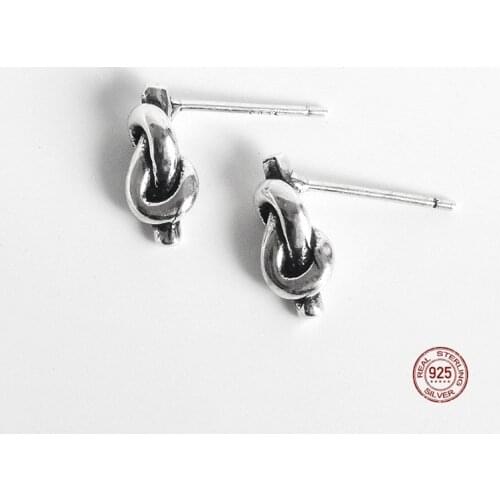 LKO 925 Sterling Silver Twist Interweave Weave Personality Simplicity Vintage Stud Earrings For Women Jewellery Gifts Ornaments