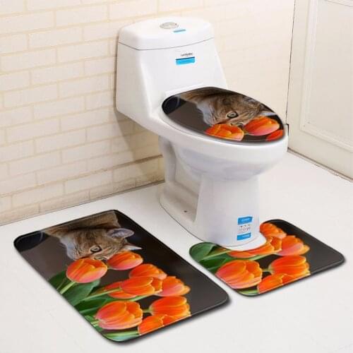 Cute cat pattern non slip rugs 3d bathroom sets animal bathroom set Toilet Three-piece set Toilet Seat Mat bathroom products Mat