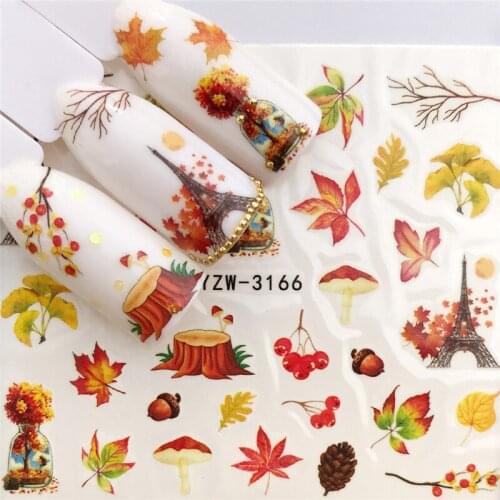 Fashion Stickers for Nails DIY Autumn Maple Leaf Forest Water Sliders Manicure Decor Watercolor Nail Decal Stickers Accessoires