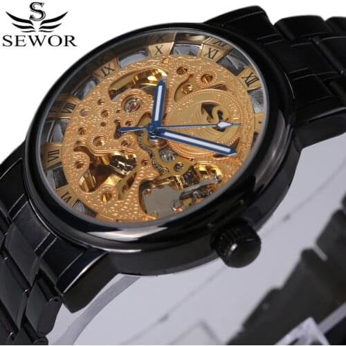SEWOR Classic Design Stainless Steel Case Men Military Watches Top Brand Luxury Automatic Mechanical Skeleton Mens Watch 2017