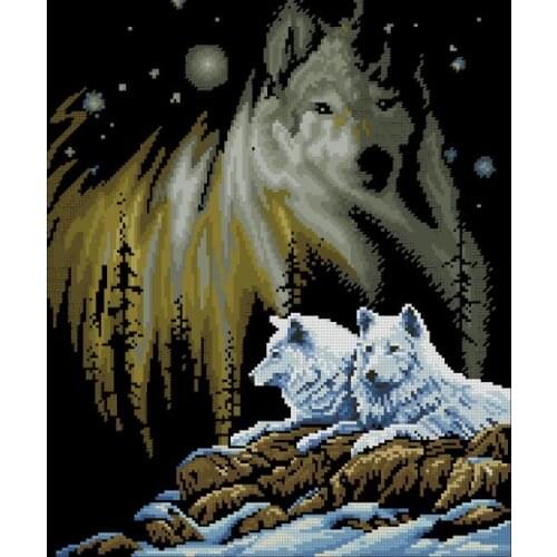 Top Quality Beautiful Lovely Counted Cross Stitch Kit Wolf Spirit Two Snowy Snow Wolves at Winter Night