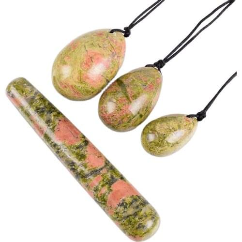 Natural Unakite Massage Egg Crystal Jade Stone Drill Yoni Ball Wand Set Kegel Exercise Pelvic Floor Muscle Vaginal Care Tool