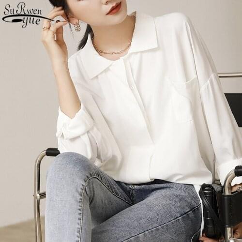 2021 New Autumn Single Breasted Loose Womens Shirt Retro Simple Top Female Office Lady Style Solid Blouse Women Blusas 11341