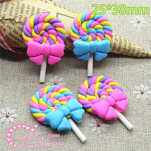 New arrival kawaii rose purple blue Polymer clay candy lollipop 50pcs/lot two color 25*38mm