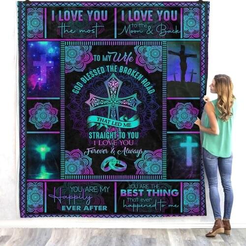 CYWGIFT Blanket To My Wife Gifts Cross Print Fleece Blanket for Beds Fashion Bedspread Sherpa Throw Blanket Home Sofa Decoration