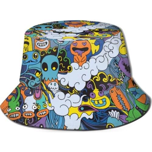 CINESSD Hipster Crazy Monster City Unisex Casual Sun Hat Bucket Hat for Men Women Bob Hip Hop Caps Summer Fisherman Hat Panama