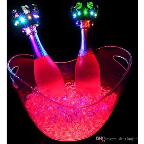 Rechargeable LED Bar Ice Bucket Large Champagne Beer Wine Bottle Cooler Acrylic Barrel Glowing Cocktail Drinkware Holder