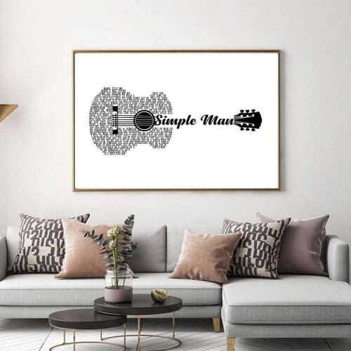 Simple Man Song Lyrics Posters and Prints Black White Guitar Music Wall Art Canvas Painting Picture for Living Room Home Decor