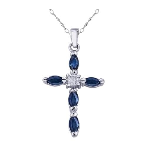 Natural blue sapphire gem Pendant natural gemstone Exquisite mysterious energy cross pendant S925 silver girl party gift jewelry