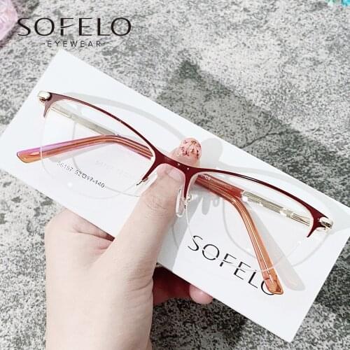 Semi Rimless Myopia Optical Glasses Frame Women Prescription Eyeglasses Frame Ladies Red Stainless Steel Spectacles Frame 2021