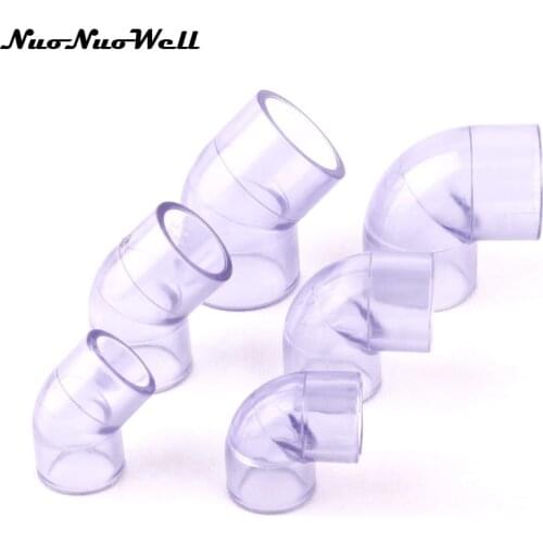 1pcs NuoNuoWell Transparent Plastic UPVC 90/45 Degree Equal Elbow Hose Connector for Garden Irrigation Watering Pipe/Tube Parts