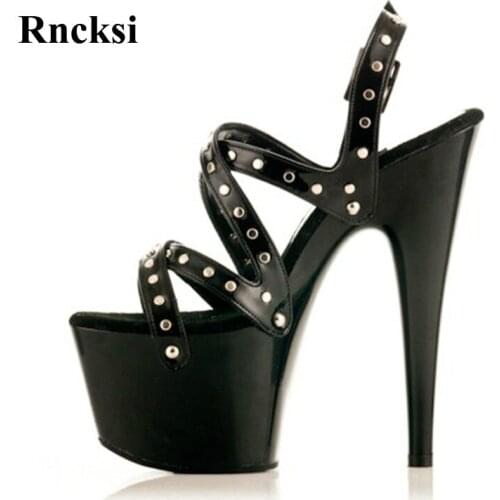 Rncksi Pole Dance Sexy Pole Dance Summer Women High Platform Open Toe Shoes Cool Rivets 17cm High-Heeled Shoes Sandals