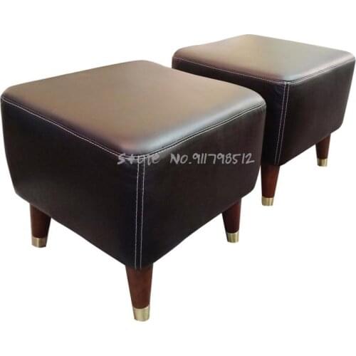 Light luxury leather stool sofa stool household first layer cowhide pier footrest small leather stool solid wood dressing room s