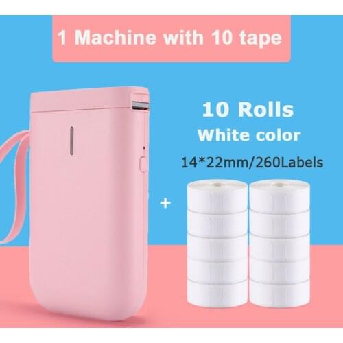 Pink Niimbot Labeler add 10Rolls White 14x22mm D11 Price Sticker Portable Thermal Label Printer Home and Office use USB Cable