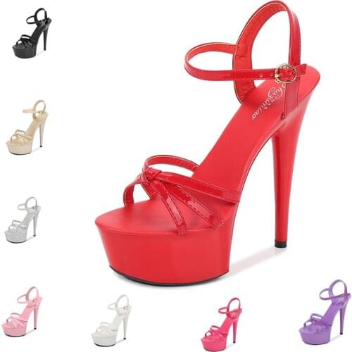 Sandals Women Catwalk Artifact Model High-Heel Sandals Fine with Sexy Black Platform 15cm Heels Womens shoes Summer Wedding