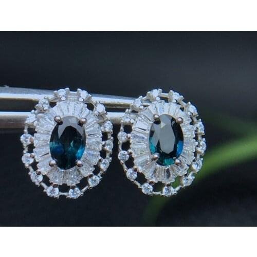 Blue Sapphire Earrings Stud 925 Sterling Silver Fashion Princess Engagement Wedding Accessories