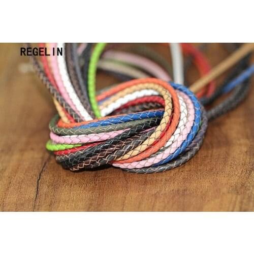 REGELIN 2Meter MuiltColor 3mm Round Genuine Braided Leather Jewelry Cord Cow leather Rope DIY Fashion Necklace Bracelet Findings