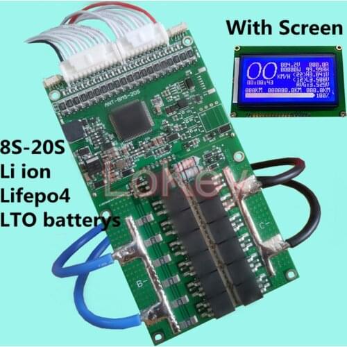 Smart 20S BMS 72V 60V 48V bms 300A 400A lithium Lipo lifepo4 LTO battery protection board with Bluetooth APP and Screen