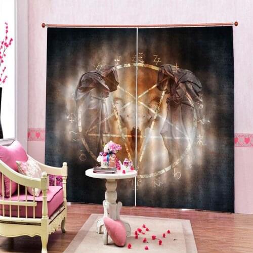 Curtain By Pentagram In Flames Black Magic Ceremony Ritual Lucifer Demonic Skull Fabric Window Drapes Home Indoor Decor Sets