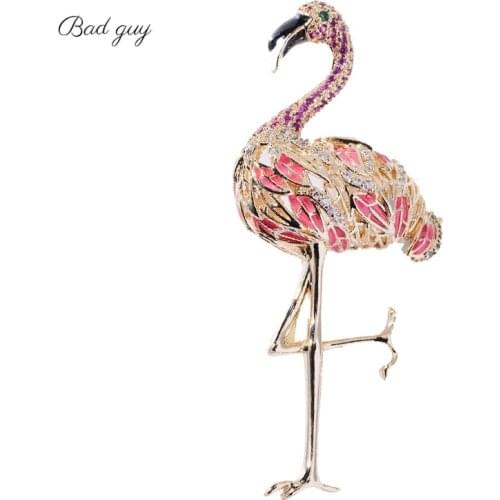 Zircon Enamel Brooch Pin for Womens Flamingo Shape Gem Brooch Jewelry Clothes Scarf Buckle Garment Accessories Fine Jewelry