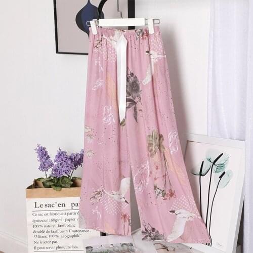Women Loose Trousers Spring Aummer New Comfor Sleepwear Pant Pink Print Cotton Pijama Trouser Lounge Home Wear Pants One Size