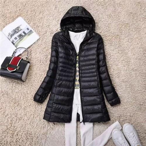 White Duck Down Light Medium Length Women Down Jacket Long Plus Size Female Warm Jackets Winter Hooded Cold Proof Down Overcoat