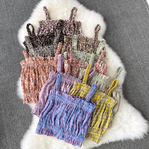 SINGREINY Women Korean Floral Strap Tops Sexy Sleeveless Off Shoulder Slim Y2K Top Summer Bohemian Print Vacation Short Camisole