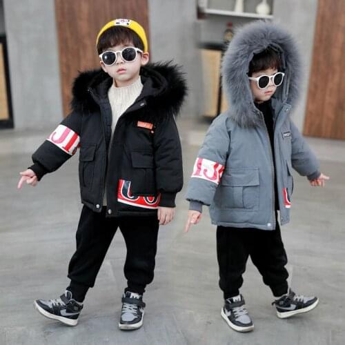 Winter 2-8Years Cotton-Padded Jacket Boys Baby Children Outwear Hooded Thicken Cartoon Warm Fur Collar Coat For Kids Clothes