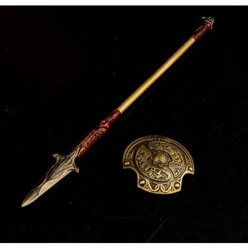 1/12 Micro Weapon Onis Spear Sword Long Sword Gun Sting Gun 6 Inch Soldier Doll Weapon Model Alloy Simulation Spear and Shield