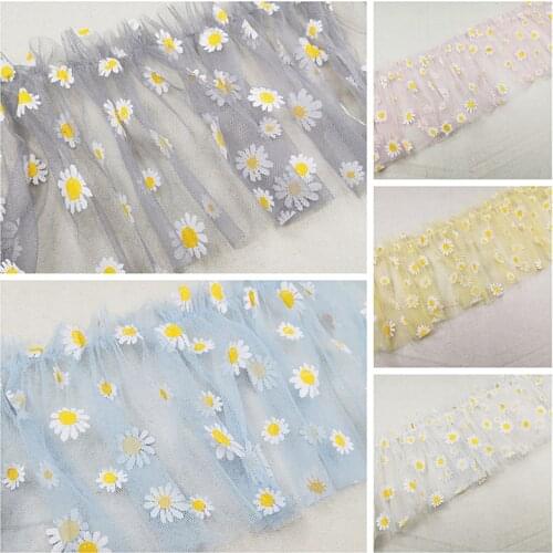 1yard Small Daisy Soft Pleated Mesh Ruffle Lace Trim Fabric DIY Sewing Childrens Clothing Skirt Cuff Collar Hem Decoration