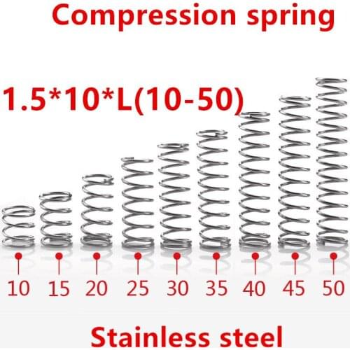 10pcs/lot 1.5*10*10/15/20/25/30/35/40/45/50mm spring 1.5mm stainless steel Micro small Compression spring