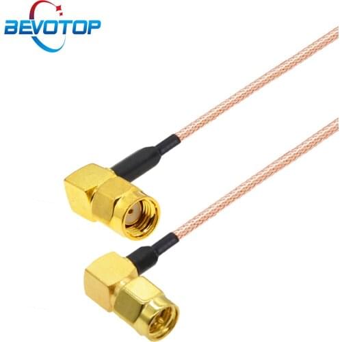 10pcs/lot SMA Male Right Angle to RP SMA Male 90 Degree Plug RG178 Pigtail Cable WiFi Router Antenna Extension Cord Jumper