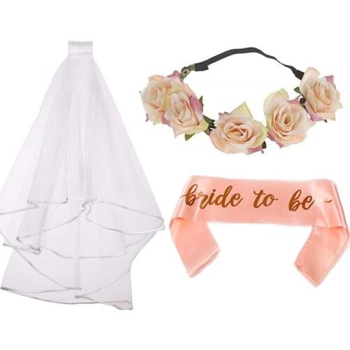 3Pcs Hen Party Bride To Be Sash Bride Veil wreath Decoration Bachelorette Wedding Party Decoration For Bride kw56