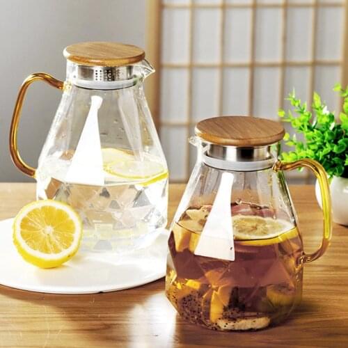 1.6L Diamond Transparent Glass Tea Pot Hot Cold Water Bottle Juice Jug Large Coffee Pot Household Kettle Heat Resistant Teapot
