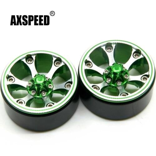 AXSPEED 4Pcs/lot Green Black Wheel Hub 1/10 1.9" Beadlock Alloy Wheel Rims for RC Crawler Car SCX10