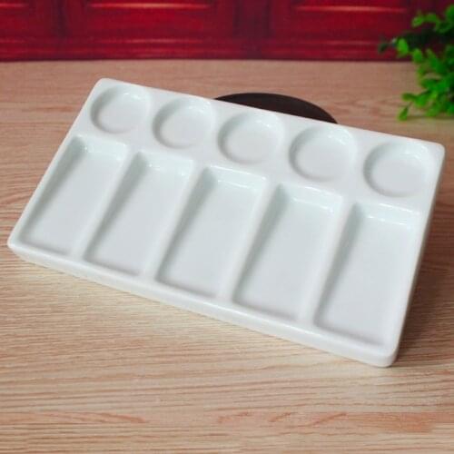 White Ceramic Rectangular Artist Paint Palette for Watercolor Gouache Acrylic Oil Painting Calligraphy, 10 Wells, 19.3*11*1.8cm