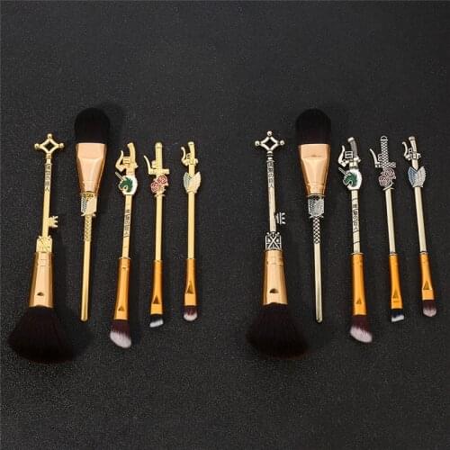 Free Shipping 5pcs/set Attack On Titan Makeup Brushes Set Cosplay Tool with Bag Women Girlfriend Gift