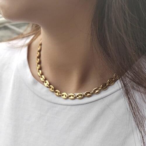 Coffee Beans Chain 7-11mm Stainless Steel Link Choker Necklace for Women Simple Jewelry 16inch Wedding Party Gifts LKN621