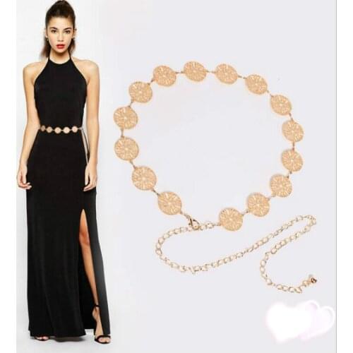 Fashion Womens Retro Metal Chain Belt Belt Hollow Circle Decoration High Waist Charm Circle Belt Fashion Accessories