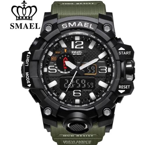 SMAEL Brand Men Sports Watches Dual Display Analog Digital LED Electronic Quartz Wristwatches Waterproof Swimming Military Watch