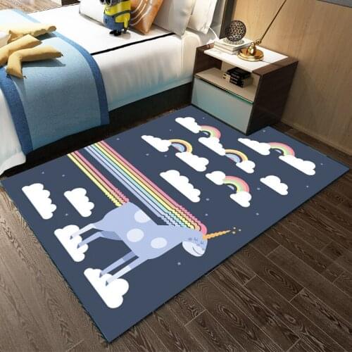 3D Unicorn Printed Child Carpet Cartoon Bedroom Kids Play Mat Soft Flannel Large size Home Area Rugs and Carpets for Living Room