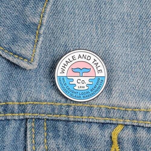 Whale And Tale Enamel Pins Ocean Sea Brooches Bags Fashion Badges Blue Wave Enamel Pins Badge Jewelry Gift For Friends Woman